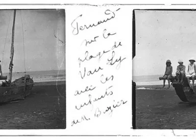 Les enfants sur la plage de San Sy avec les enfants de M. Boyer, s.d.