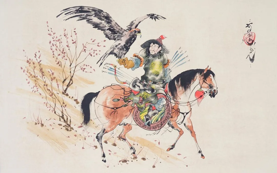 Départ à la chasse au renard, aigle au poing