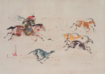 Chasse à l’antilope, avec lance et lévrier sibérien