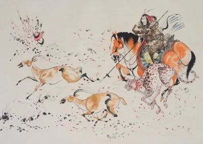 Chasse à l’antilope, avec lance et au guépard dressé