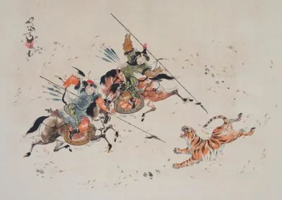 Chasse au tigre, lance au poing