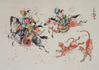 Chasse au tigre, avec arc et flèches