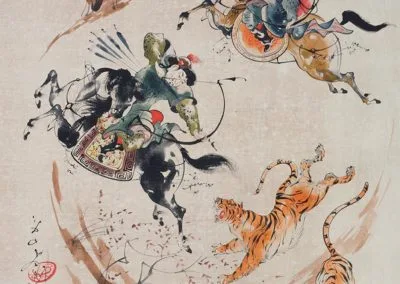 Chasse au tigre, avec arc et flèches